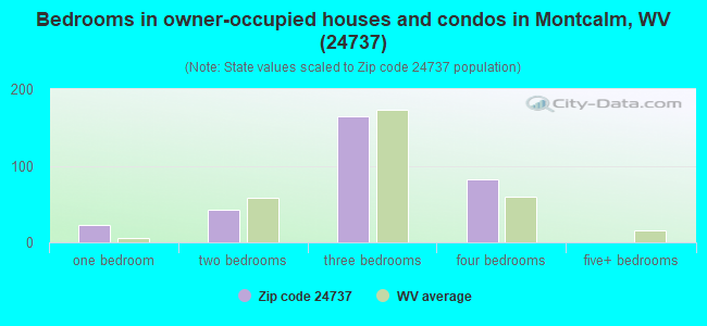 Bedrooms in owner-occupied houses and condos in Montcalm, WV (24737) 