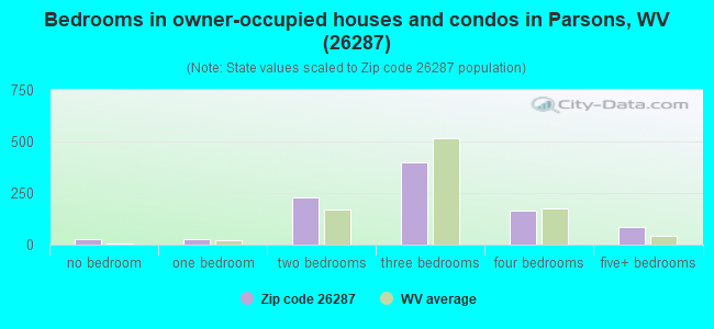 Bedrooms in owner-occupied houses and condos in Parsons, WV (26287) 