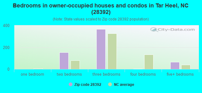 Bedrooms in owner-occupied houses and condos in Tar Heel, NC (28392) 