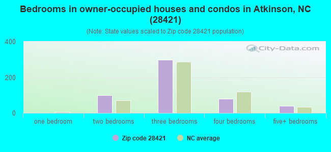 Bedrooms in owner-occupied houses and condos in Atkinson, NC (28421) 