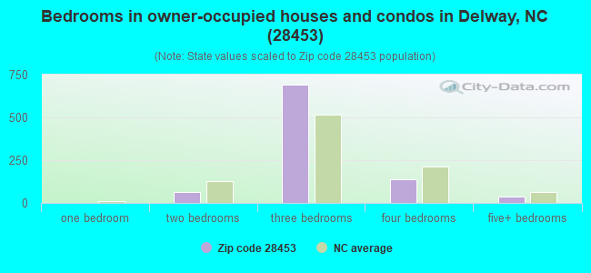 Bedrooms in owner-occupied houses and condos in Delway, NC (28453) 