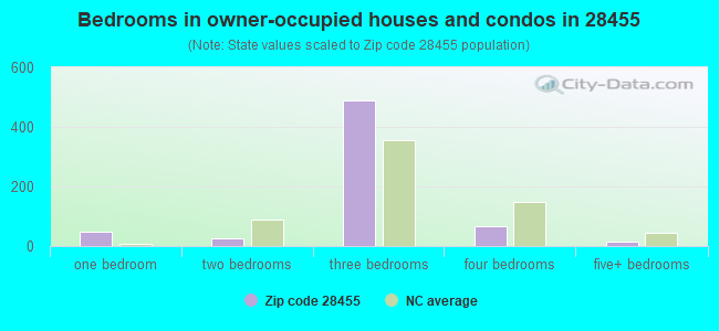 Bedrooms in owner-occupied houses and condos in 28455 