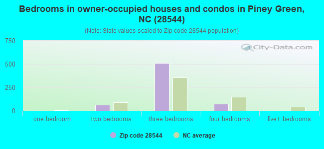 Bedrooms in owner-occupied houses and condos in Piney Green, NC (28544) 