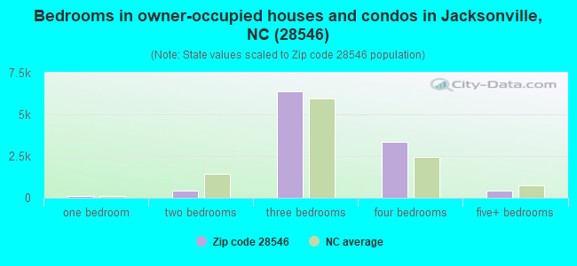 Bedrooms in owner-occupied houses and condos in Jacksonville, NC (28546) 