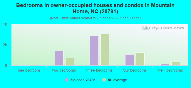 Bedrooms in owner-occupied houses and condos in Mountain Home, NC (28791) 