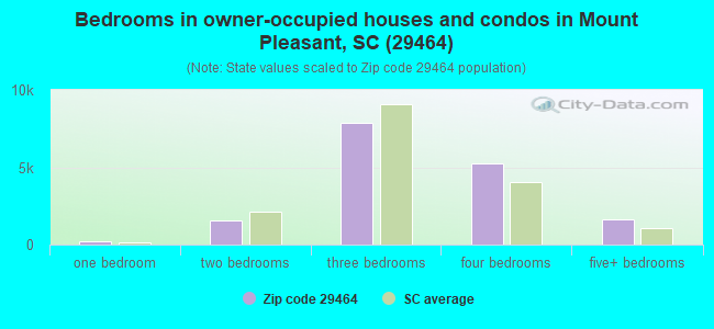 Bedrooms in owner-occupied houses and condos in Mount Pleasant, SC (29464) 