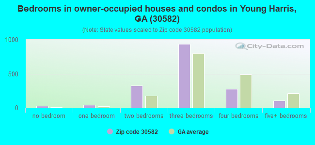 Bedrooms in owner-occupied houses and condos in Young Harris, GA (30582) 