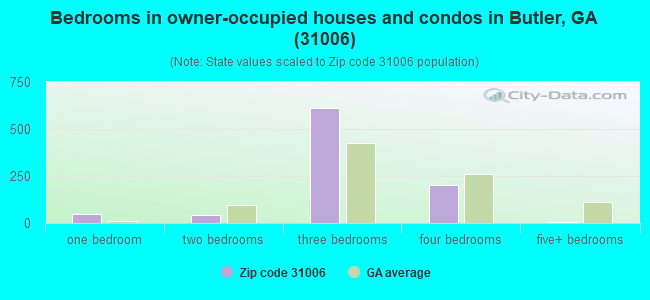 Bedrooms in owner-occupied houses and condos in Butler, GA (31006) 