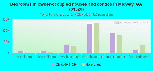 Bedrooms in owner-occupied houses and condos in Midway, GA (31320) 