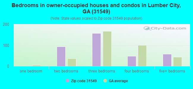 Bedrooms in owner-occupied houses and condos in Lumber City, GA (31549) 