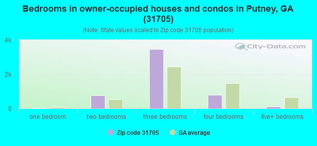 Bedrooms in owner-occupied houses and condos in Putney, GA (31705) 