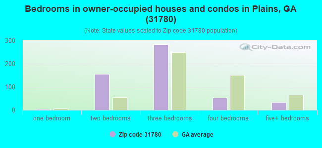 Bedrooms in owner-occupied houses and condos in Plains, GA (31780) 