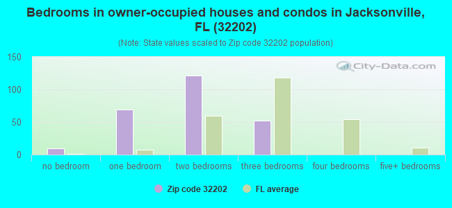 Bedrooms in owner-occupied houses and condos in Jacksonville, FL (32202) 