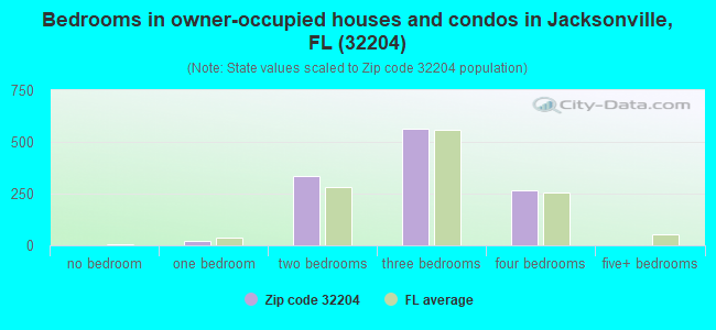 Bedrooms in owner-occupied houses and condos in Jacksonville, FL (32204) 