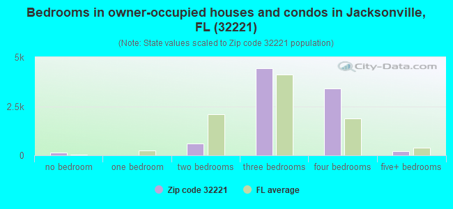 Bedrooms in owner-occupied houses and condos in Jacksonville, FL (32221) 