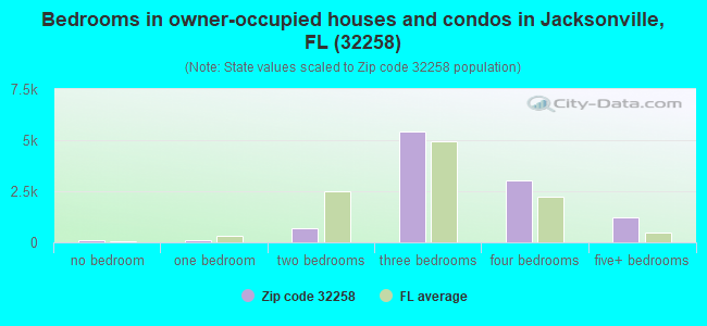Bedrooms in owner-occupied houses and condos in Jacksonville, FL (32258) 