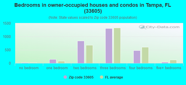 Bedrooms in owner-occupied houses and condos in Tampa, FL (33605) 