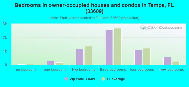 Bedrooms in owner-occupied houses and condos in Tampa, FL (33609) 