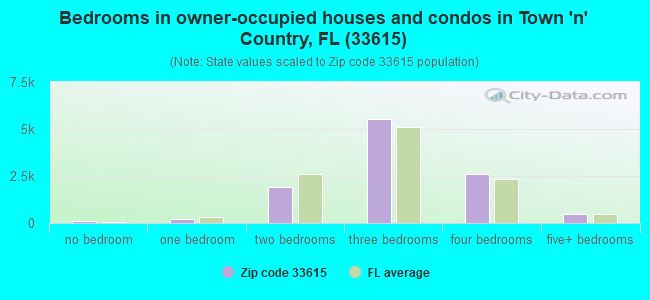 Bedrooms in owner-occupied houses and condos in Town 'n' Country, FL (33615) 