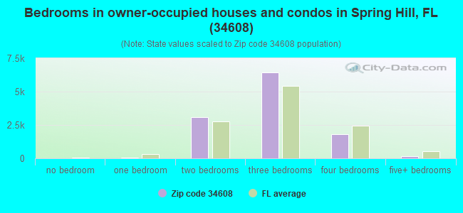 Bedrooms in owner-occupied houses and condos in Spring Hill, FL (34608) 