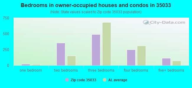 Bedrooms in owner-occupied houses and condos in 35033 
