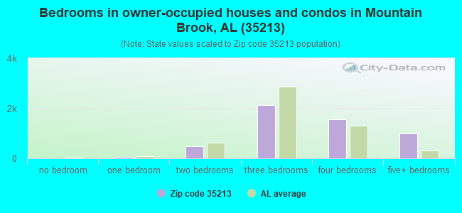 Bedrooms in owner-occupied houses and condos in Mountain Brook, AL (35213) 