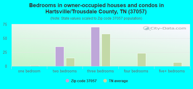 Bedrooms in owner-occupied houses and condos in Hartsville/Trousdale County, TN (37057) 