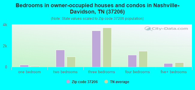 Bedrooms in owner-occupied houses and condos in Nashville-Davidson, TN (37206) 