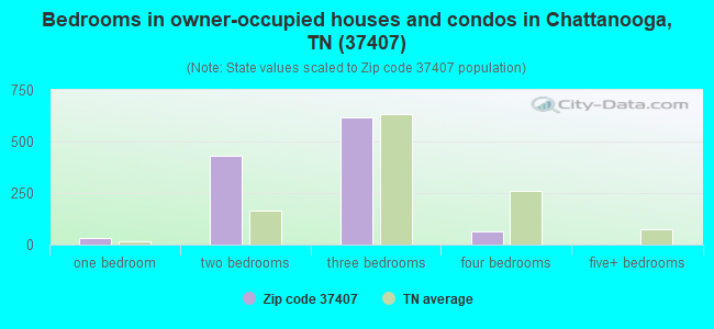 Bedrooms in owner-occupied houses and condos in Chattanooga, TN (37407) 