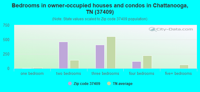 Bedrooms in owner-occupied houses and condos in Chattanooga, TN (37409) 