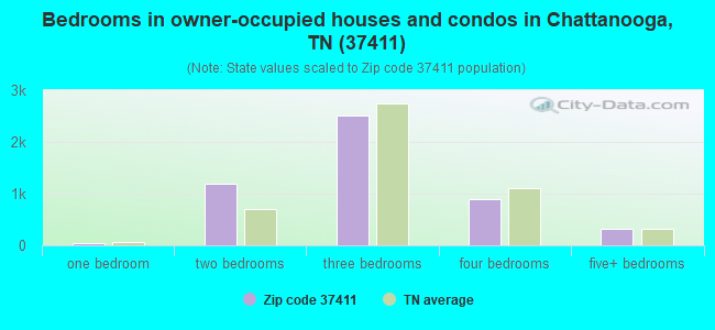 Bedrooms in owner-occupied houses and condos in Chattanooga, TN (37411) 