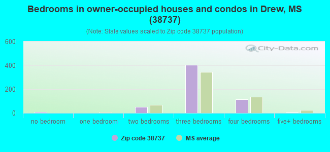 Bedrooms in owner-occupied houses and condos in Drew, MS (38737) 