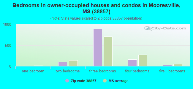 Bedrooms in owner-occupied houses and condos in Mooresville, MS (38857) 