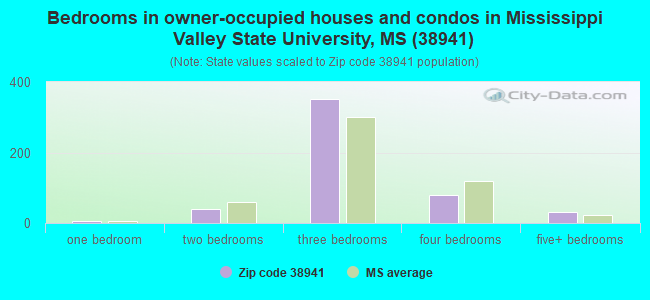 Bedrooms in owner-occupied houses and condos in Mississippi Valley State University, MS (38941) 