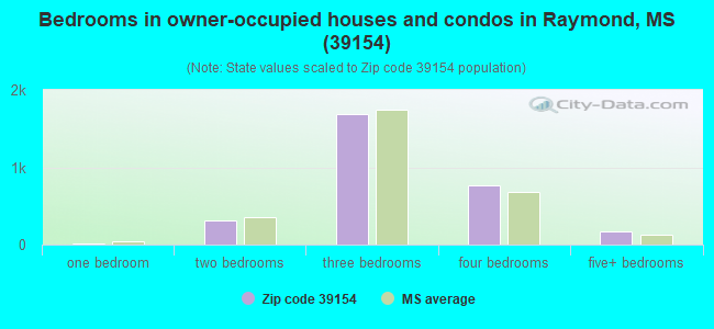Bedrooms in owner-occupied houses and condos in Raymond, MS (39154) 