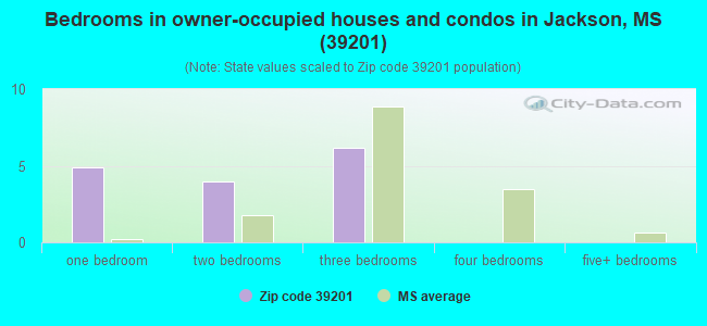 Bedrooms in owner-occupied houses and condos in Jackson, MS (39201) 