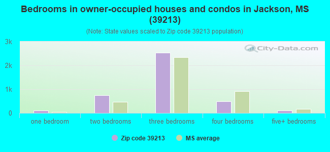 Bedrooms in owner-occupied houses and condos in Jackson, MS (39213) 