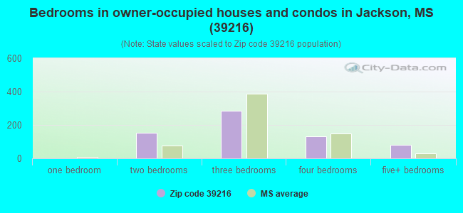 Bedrooms in owner-occupied houses and condos in Jackson, MS (39216) 