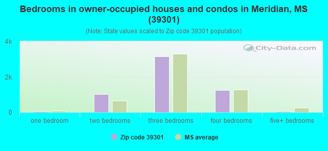 Bedrooms in owner-occupied houses and condos in Meridian, MS (39301) 