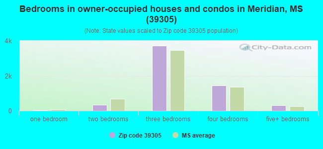 Bedrooms in owner-occupied houses and condos in Meridian, MS (39305) 