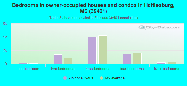 Bedrooms in owner-occupied houses and condos in Hattiesburg, MS (39401) 