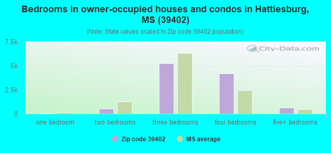 Bedrooms in owner-occupied houses and condos in Hattiesburg, MS (39402) 