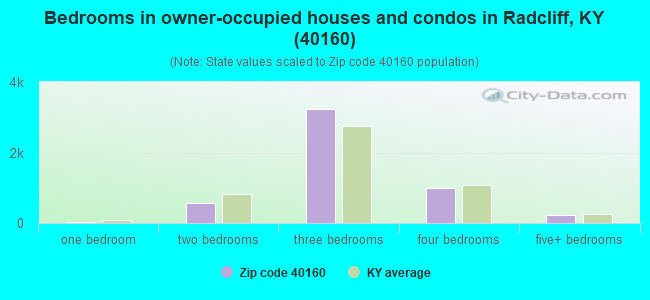Bedrooms in owner-occupied houses and condos in Radcliff, KY (40160) 