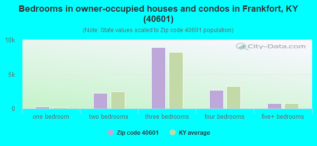 Bedrooms in owner-occupied houses and condos in Frankfort, KY (40601) 