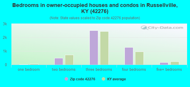 Bedrooms in owner-occupied houses and condos in Russellville, KY (42276) 