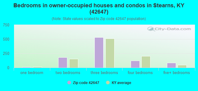 Bedrooms in owner-occupied houses and condos in Stearns, KY (42647) 