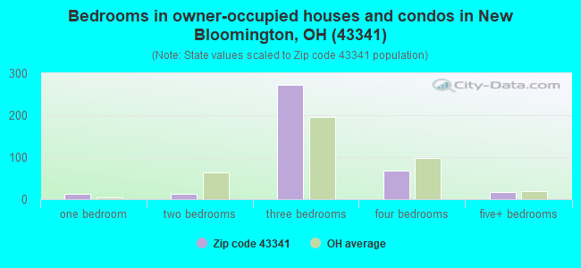 Bedrooms in owner-occupied houses and condos in New Bloomington, OH (43341) 