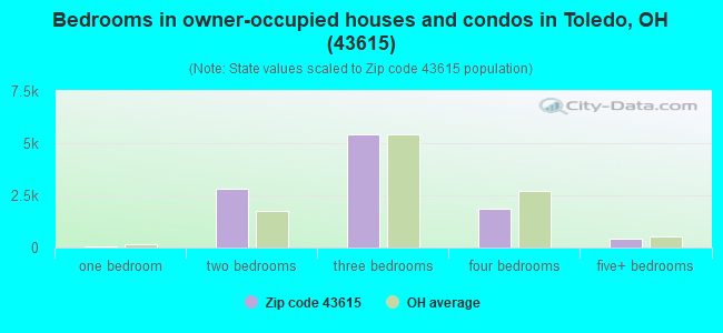Bedrooms in owner-occupied houses and condos in Toledo, OH (43615) 