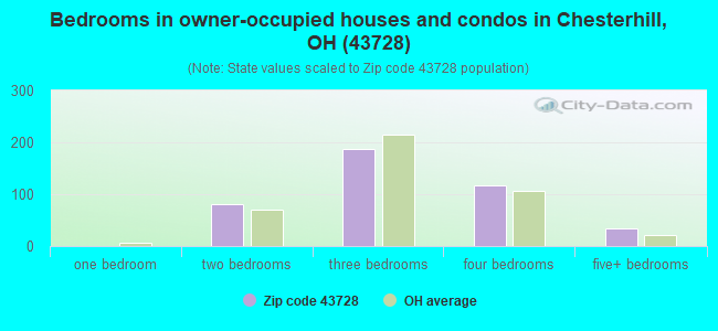 Bedrooms in owner-occupied houses and condos in Chesterhill, OH (43728) 