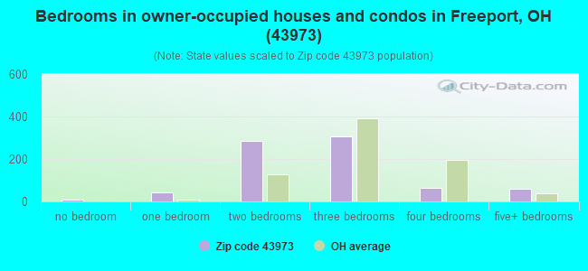 Bedrooms in owner-occupied houses and condos in Freeport, OH (43973) 
